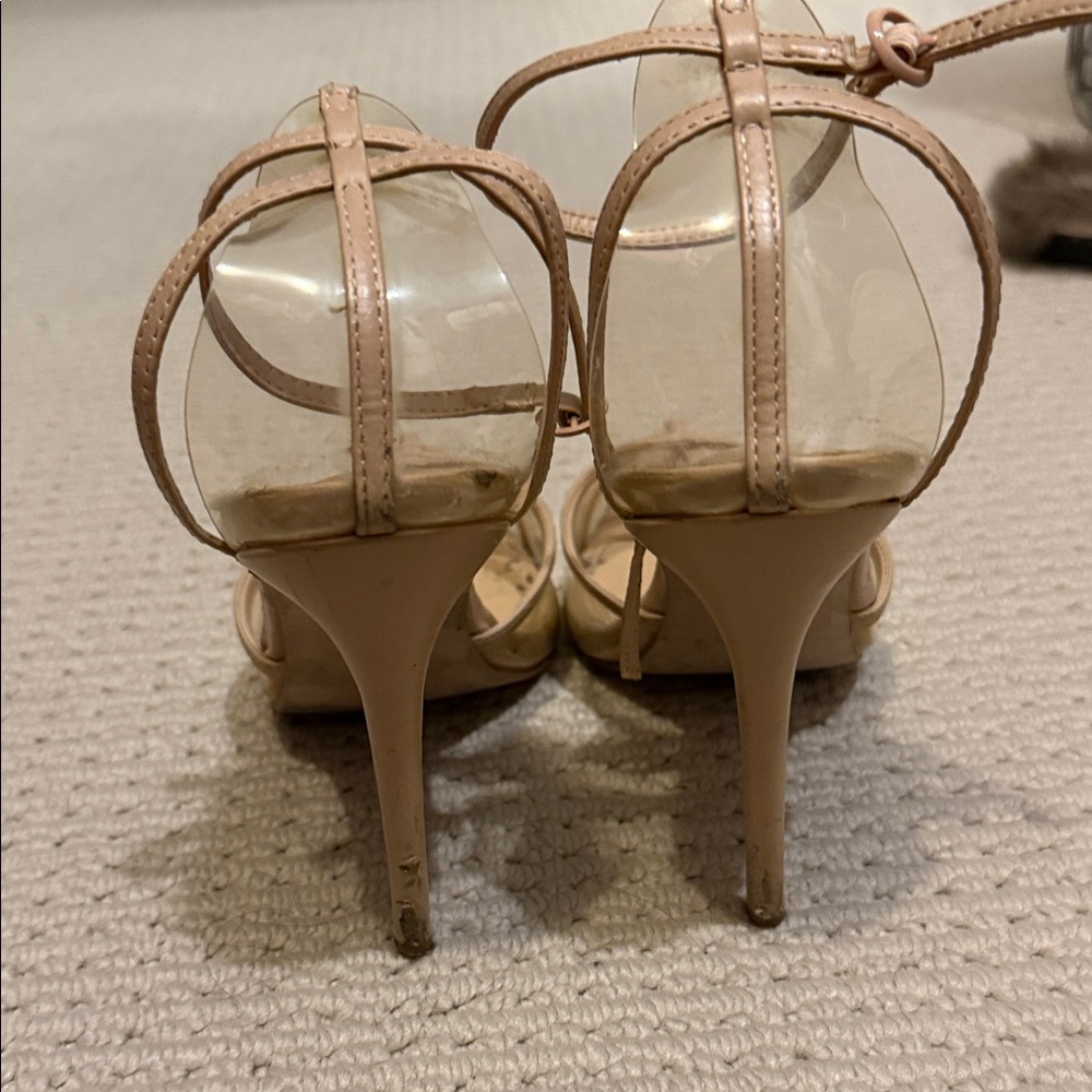 Show Dazzle Nude Vinyl Stilettos Ankle Wrap Heel sz 7.5 - Picture 5 of 10